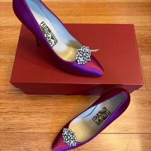 Brand New Salvatore Ferragamo Jewel-Embellished Purple Heels